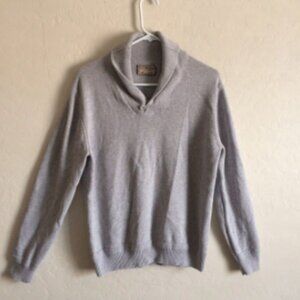 British Khaki Sweater Mens Large Gray Long Sleeve Shawl Collar Cotton Knit